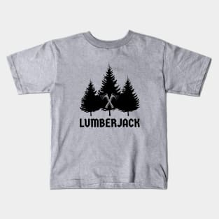 Lumberjack Pine Trees Black Crossed Axes Kids T-Shirt